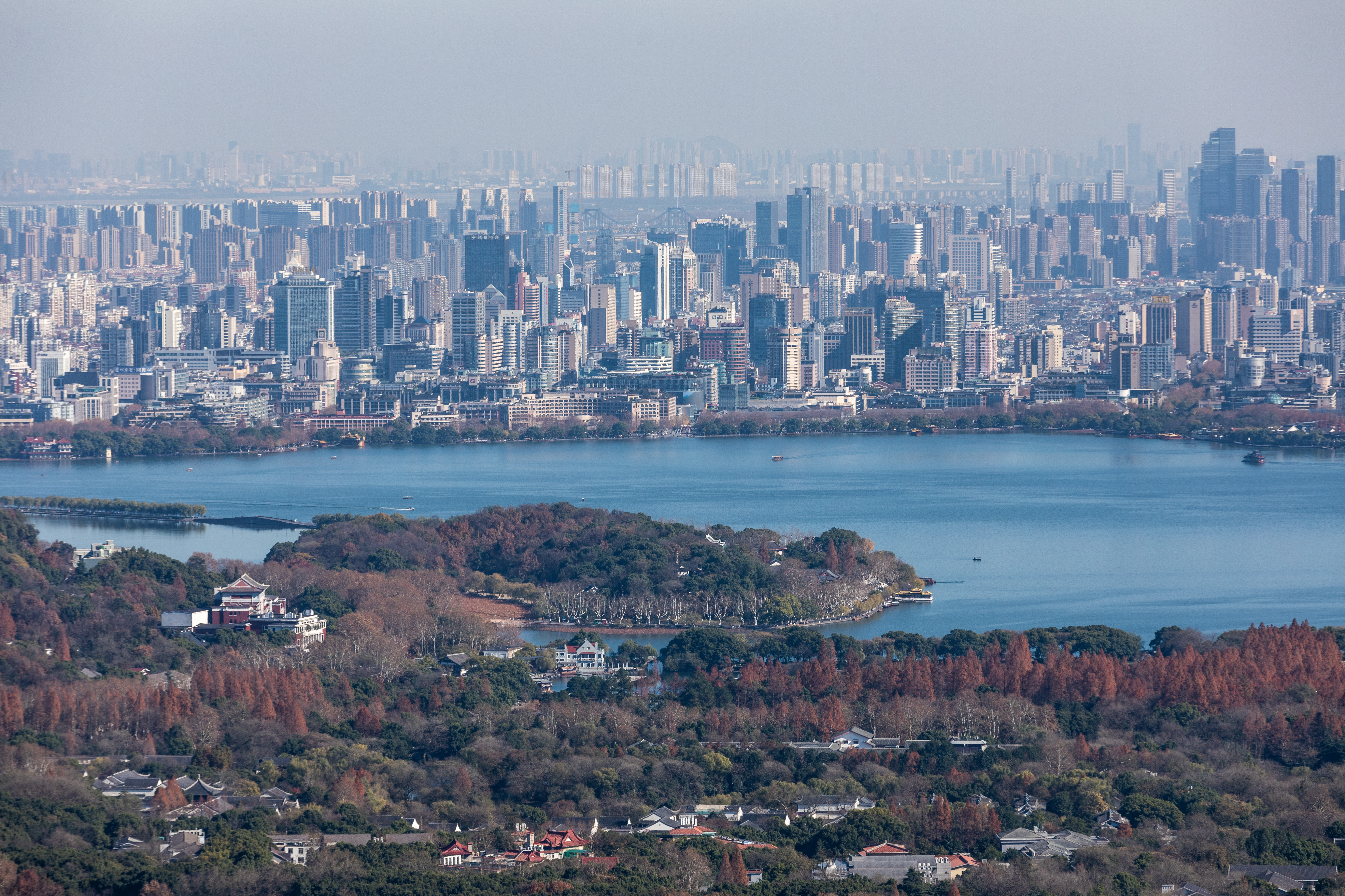 Hangzhou city skyline viewed from North Peak summit